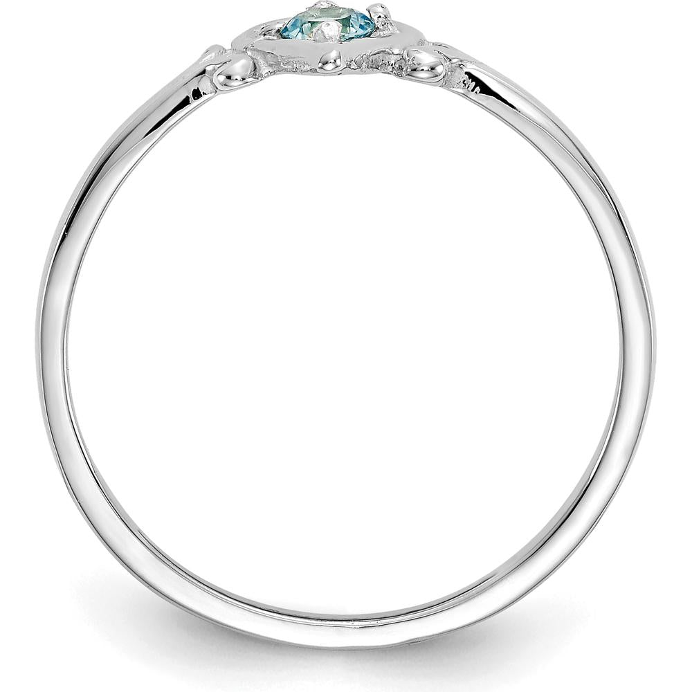 14K White Gold Heart Ring with Swiss Blue Topaz - 0.11 Carat Total Weight by Oro Pregiato