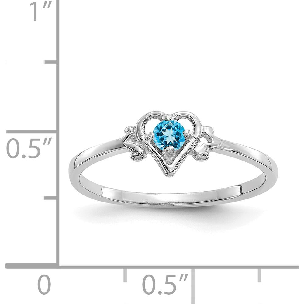 14K White Gold Heart Ring with Swiss Blue Topaz - 0.11 Carat Total Weight by Oro Pregiato