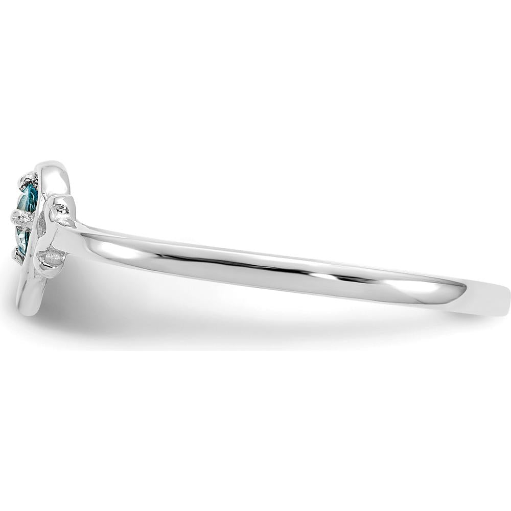 14K White Gold Heart Ring with Swiss Blue Topaz - 0.11 Carat Total Weight by Oro Pregiato