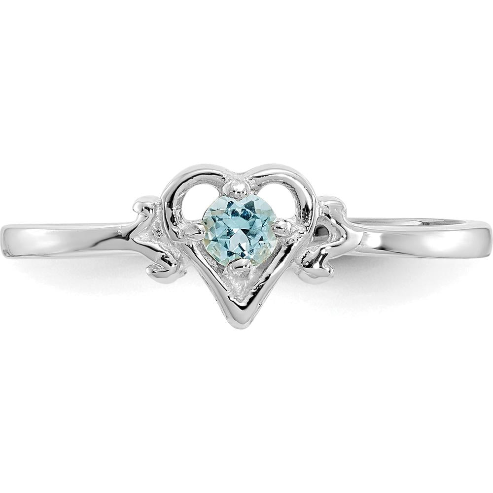 14K White Gold Heart Ring with Swiss Blue Topaz - 0.11 Carat Total Weight by Oro Pregiato