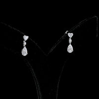 14K White Gold Heart, Round, and Pear Shape Lab Diamond Hanging Drop Earrings - 1.66 Carats Total Diamond Weight - Covaloro Fine Jewelry