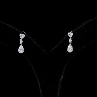 14K White Gold Heart, Round, and Pear Shape Lab Diamond Hanging Drop Earrings - 1.66 Carats Total Diamond Weight - Covaloro Fine Jewelry