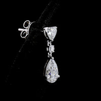 14K White Gold Heart, Round, and Pear Shape Lab Diamond Hanging Drop Earrings - 1.66 Carats Total Diamond Weight - Covaloro Fine Jewelry