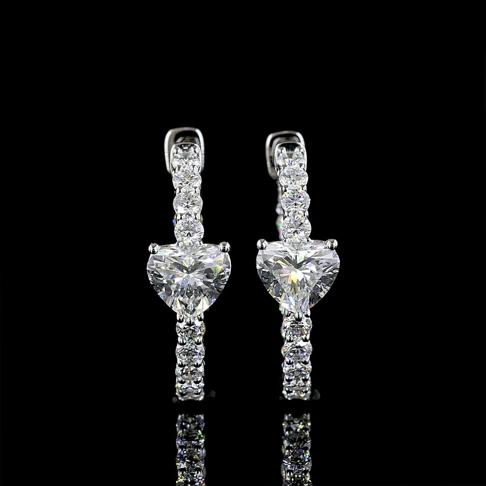 14K White Gold Heart Shape Diamond Hoop Earrings with E-F VS Lab Diamonds - 2.03 Carats Total Diamond Weight - Covaloro Fine Jewelry