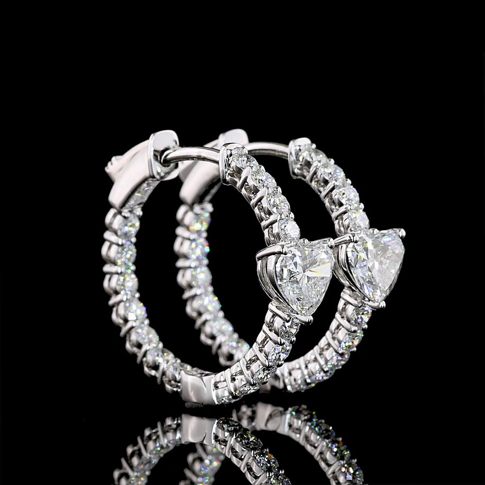 14K White Gold Heart Shape Diamond Hoop Earrings with E-F VS Lab Diamonds - 2.03 Carats Total Diamond Weight - Covaloro Fine Jewelry