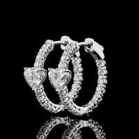 14K White Gold Heart Shape Diamond Hoop Earrings with E-F VS Lab Diamonds - 2.03 Carats Total Diamond Weight - Covaloro Fine Jewelry