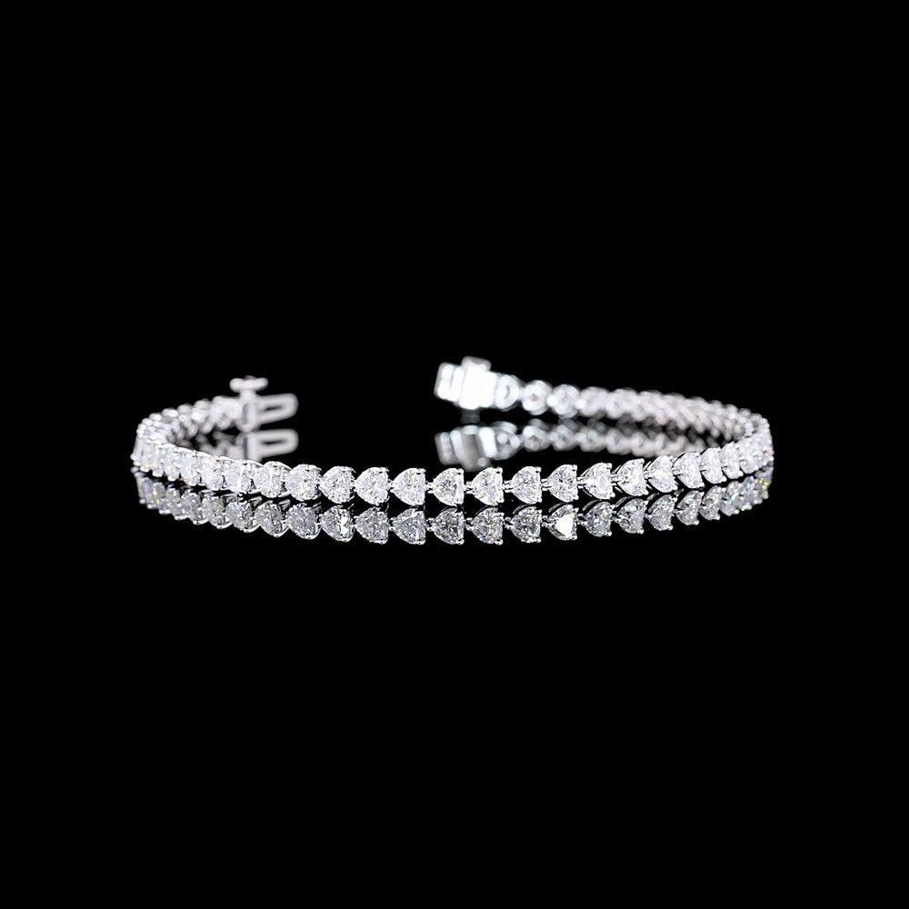 14K White Gold Heart Shape Diamond Tennis Bracelet with Prong Set Lab Grown Diamonds - 5.46 Carats Total Diamond Weight - Covaloro Fine Jewelry