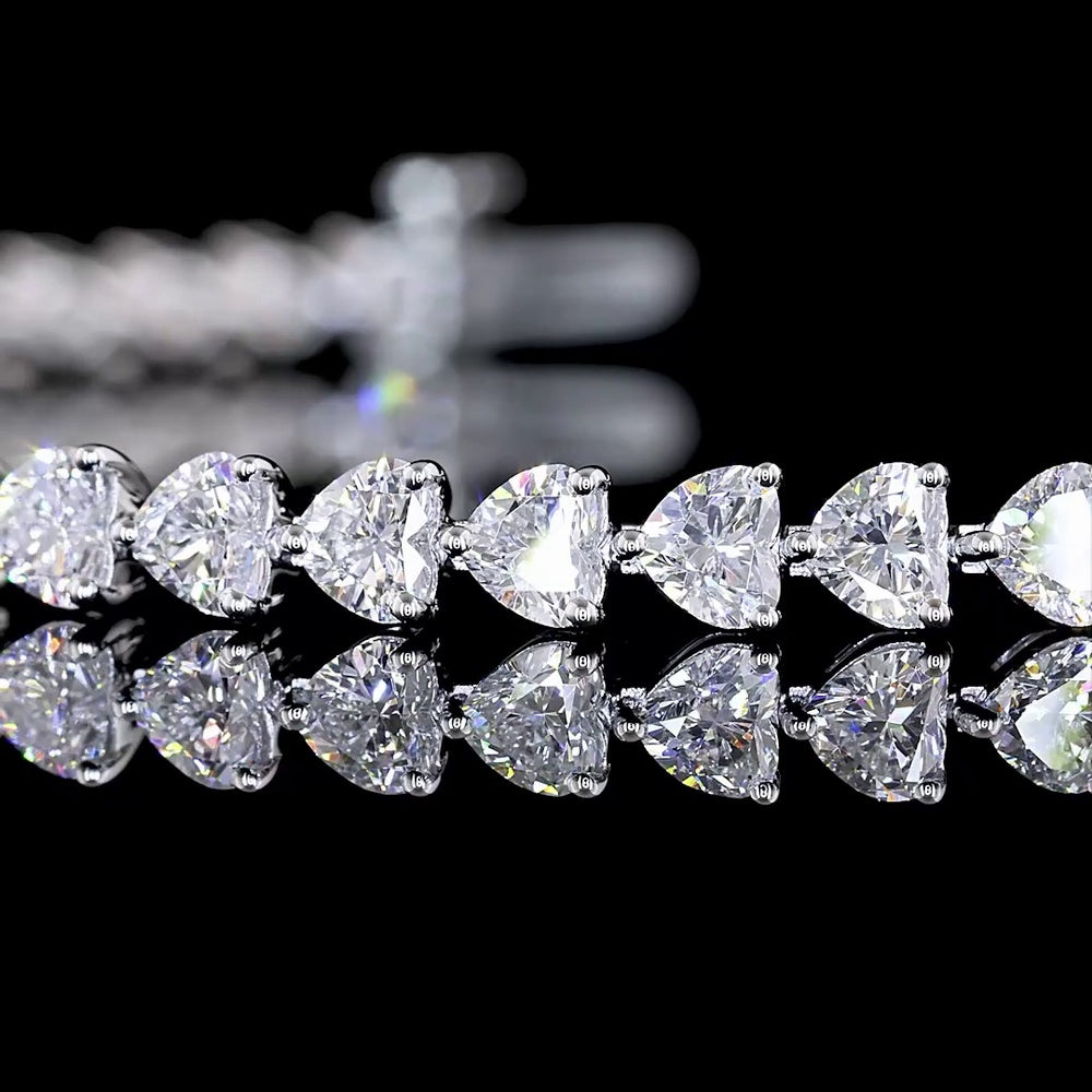 14K White Gold Heart Shape Diamond Tennis Bracelet with Prong Set Lab Grown Diamonds - 5.46 Carats Total Diamond Weight - Covaloro Fine Jewelry