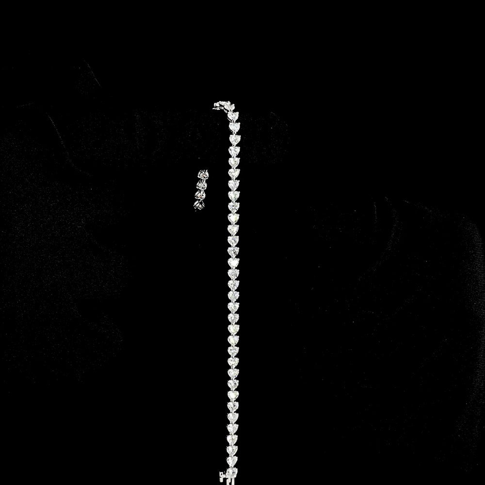 14K White Gold Heart Shape Diamond Tennis Bracelet with Prong Set Lab Grown Diamonds - 5.46 Carats Total Diamond Weight - Covaloro Fine Jewelry