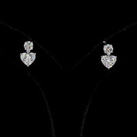 14K White Gold Heart Shape Drop Earrings with 4.02 Carat Total Weight Lab Diamonds - Round Brilliant Top Stones & Heart Shape Center Stones in Prong Setting - Covaloro Fine Jewelry