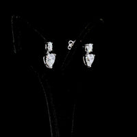 14K White Gold Heart Shape Drop Earrings with 4.02 Carat Total Weight Lab Diamonds - Round Brilliant Top Stones & Heart Shape Center Stones in Prong Setting - Covaloro Fine Jewelry