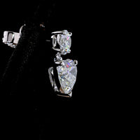 14K White Gold Heart Shape Drop Earrings with 4.02 Carat Total Weight Lab Diamonds - Round Brilliant Top Stones & Heart Shape Center Stones in Prong Setting - Covaloro Fine Jewelry