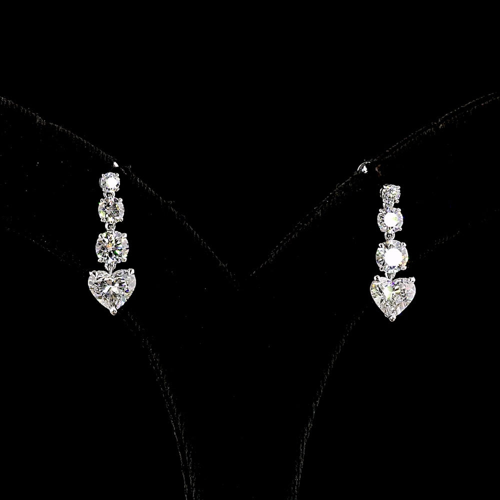 14K White Gold Heart Shape Drop Earrings with Lab-Grown Diamonds - 3.57 Total Carat Weight - Covaloro Fine Jewelry