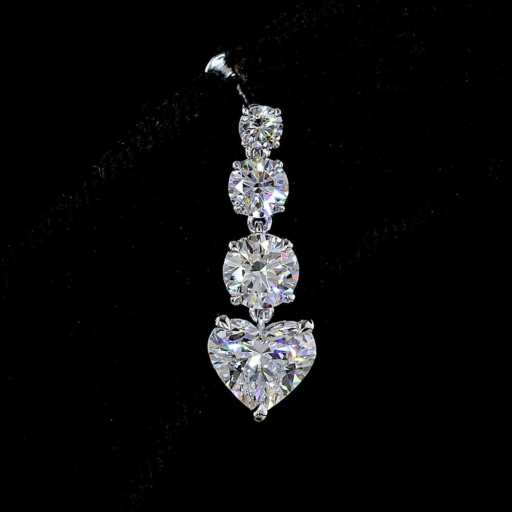 14K White Gold Heart Shape Drop Earrings with Lab-Grown Diamonds - 3.57 Total Carat Weight - Covaloro Fine Jewelry