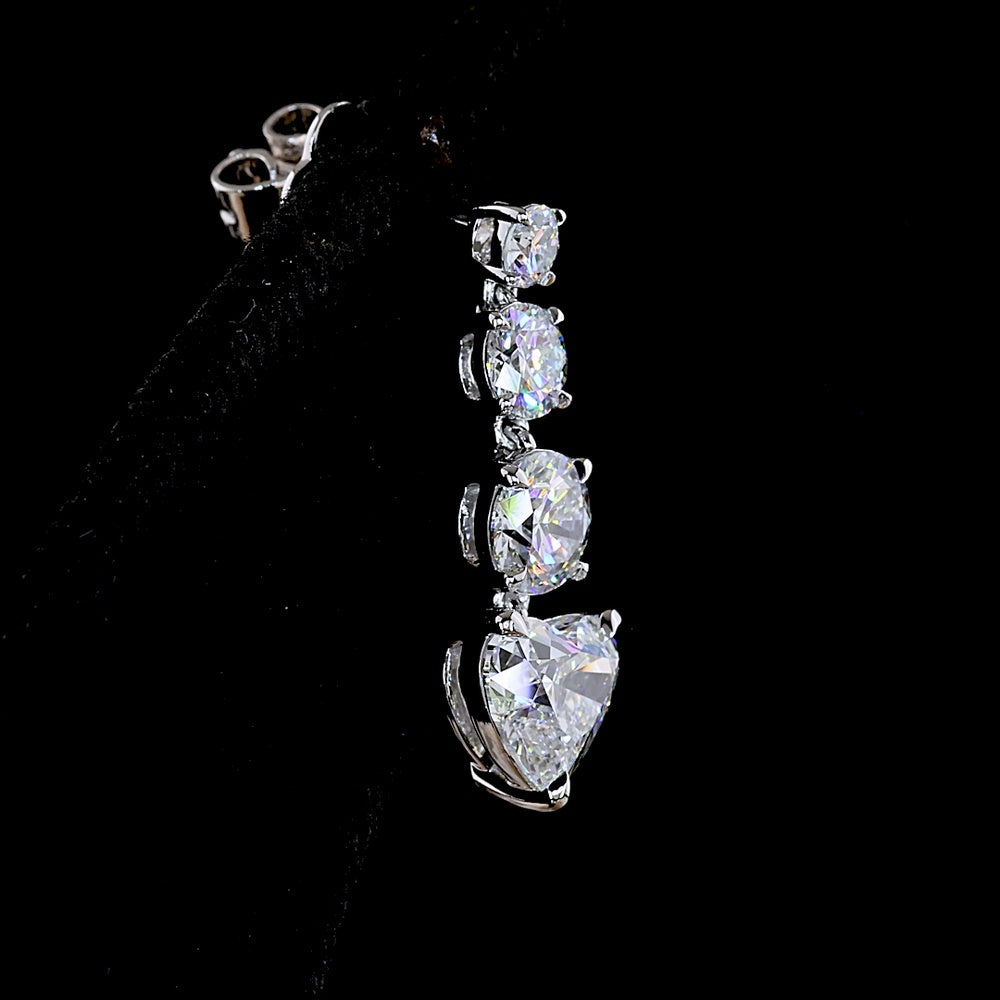 14K White Gold Heart Shape Drop Earrings with Lab-Grown Diamonds - 3.57 Total Carat Weight - Covaloro Fine Jewelry