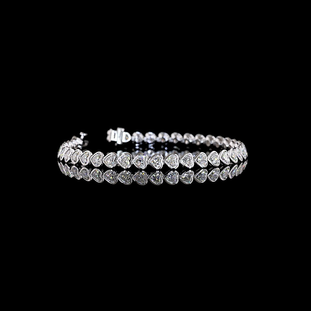14K White Gold Heart Shape East-West Tennis Bracelet with Bezel Set Lab Diamonds - 7.29 Carat Total Weight (E-F Color, VS1 Clarity) - Covaloro Fine Jewelry