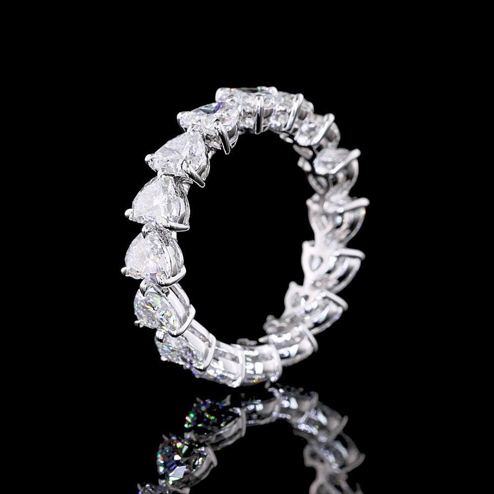 14K White Gold Heart Shape Eternity Band with 16 Prong Set Lab Diamonds - 4.44 Carat Total Diamond Weight - Covaloro Fine Jewelry