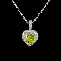 14K White Gold Heart Shape Halo Pendant with 1.07 Carat Fancy Yellow Lab Diamond and 0.16 Carat Brilliant Round Diamonds - Total 1.27 Carats - Covaloro Fine Jewelry