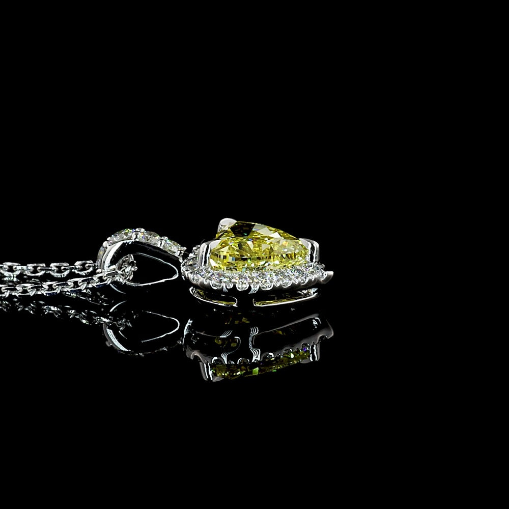 14K White Gold Heart Shape Halo Pendant with 1.07 Carat Fancy Yellow Lab Diamond and 0.16 Carat Brilliant Round Diamonds - Total 1.27 Carats - Covaloro Fine Jewelry
