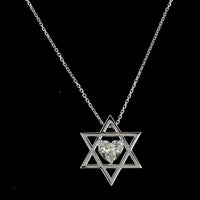 14K White Gold Heart Shape Lab Diamond Solitaire Pendant - Star of David Motif with 1.02 Carat E-F VVS2 Diamond - Covaloro Fine Jewelry