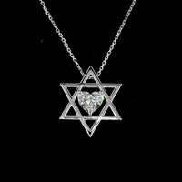 14K White Gold Heart Shape Lab Diamond Solitaire Pendant - Star of David Motif with 1.02 Carat E-F VVS2 Diamond - Covaloro Fine Jewelry