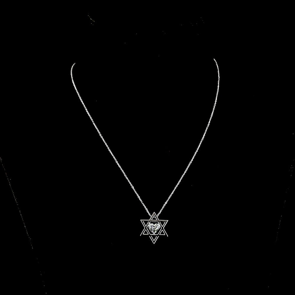 14K White Gold Heart Shape Lab Diamond Solitaire Pendant - Star of David Motif with 1.02 Carat E-F VVS2 Diamond - Covaloro Fine Jewelry