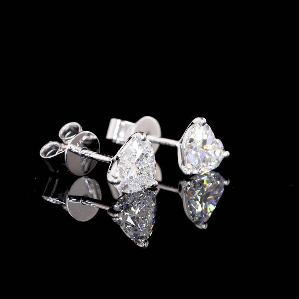 14K White Gold Heart Shape Martini Set Lab Diamond Stud Earrings - 1.43 Carats Total Diamond Weight (E-F Color, VS1 Clarity) - Covaloro Fine Jewelry