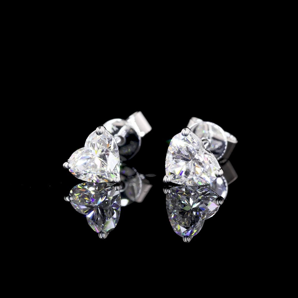 14K White Gold Heart Shape Martini Set Lab Diamond Stud Earrings - 1.43 Carats Total Diamond Weight (E-F Color, VS1 Clarity) - Covaloro Fine Jewelry