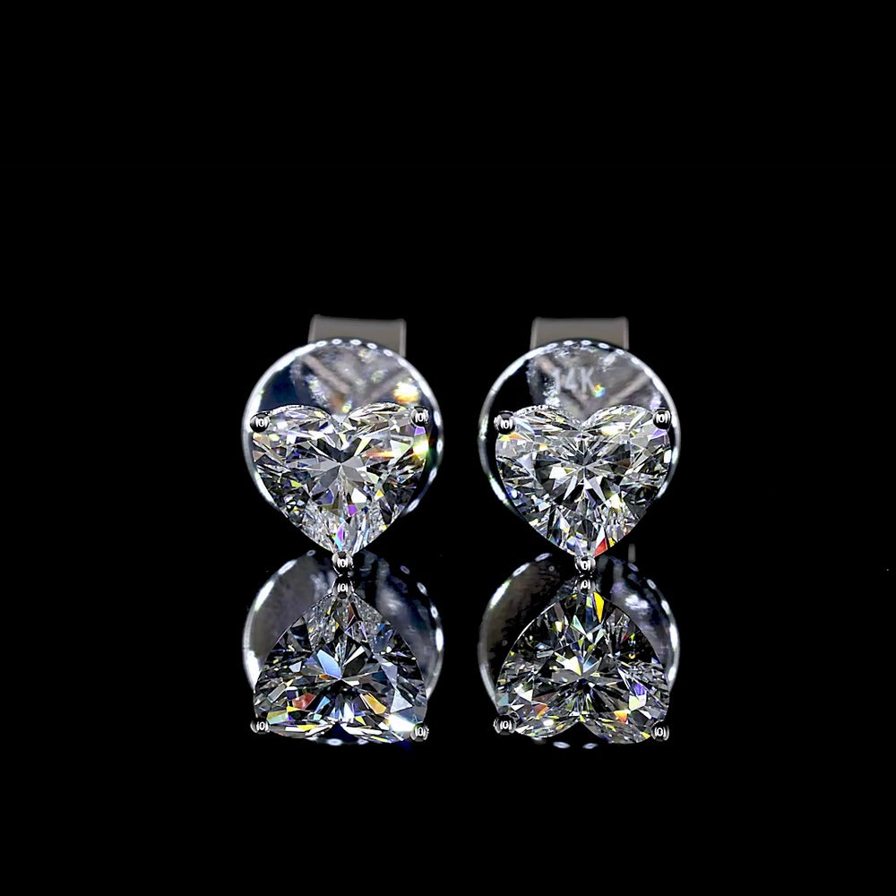14K White Gold Heart Shape Martini Stud Earrings with Lab Grown D VS1 Diamonds - 0.56 Carat Total Weight - Covaloro Fine Jewelry