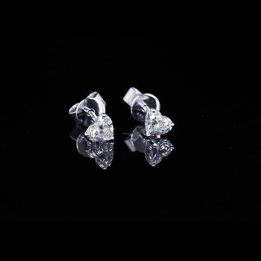 14K White Gold Heart Shape Martini Stud Earrings with Lab Grown Diamonds - 0.62 Carats Total Diamond Weight - Covaloro Fine Jewelry