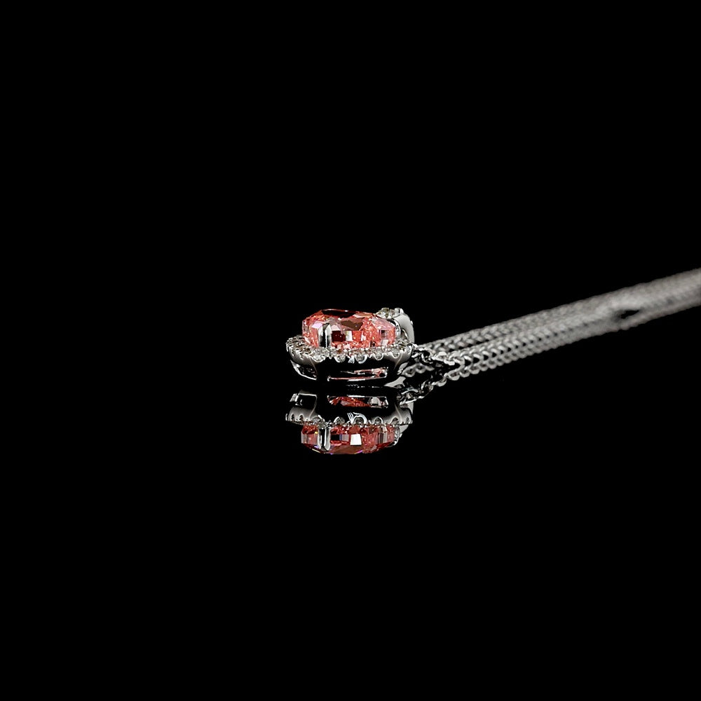 14K White Gold Heart Shape Pendant with 1.01 Carat Fancy Vivid Pink Lab Diamond and Diamond Halo - 1.17 Carat Total Weight - Covaloro Fine Jewelry