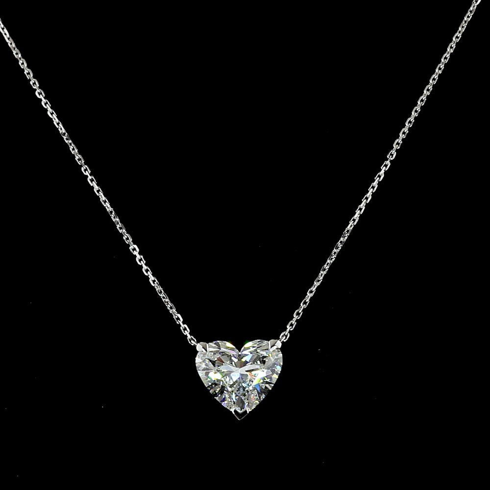 14K White Gold Heart Shape Solitaire Pendant with 3.49 Carat Lab Grown Diamond - E-F Color VS1 Clarity IGI Certified - Covaloro Fine Jewelry