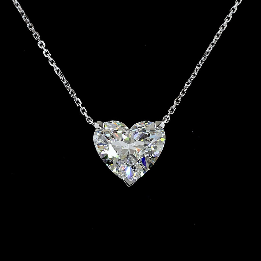 14K White Gold Heart Shape Solitaire Pendant with 3.49 Carat Lab Grown Diamond - E-F Color VS1 Clarity IGI Certified - Covaloro Fine Jewelry