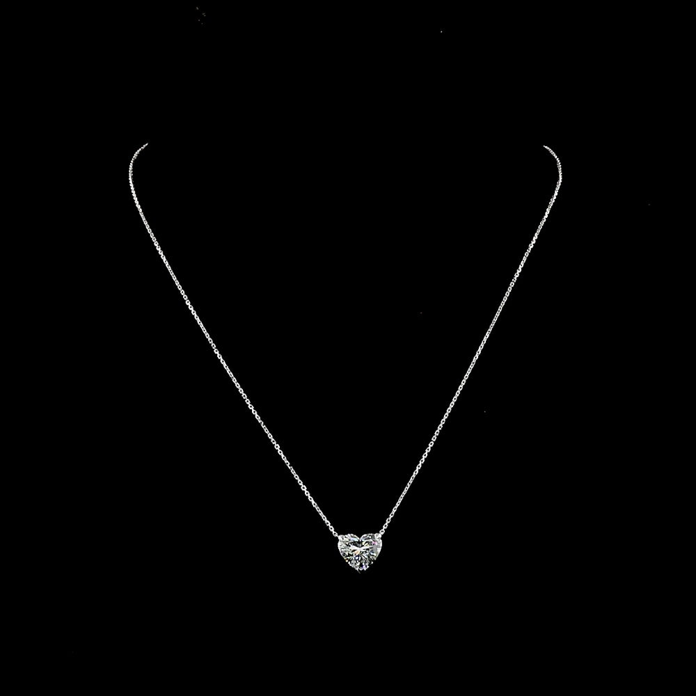 14K White Gold Heart Shape Solitaire Pendant with 3.49 Carat Lab Grown Diamond - E-F Color VS1 Clarity IGI Certified - Covaloro Fine Jewelry