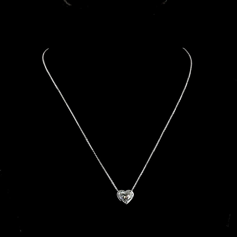 14K White Gold Heart Shape Solitaire Pendant with Bezel Set Lab Diamond - 3.06 Carat Total Diamond Weight - Covaloro Fine Jewelry