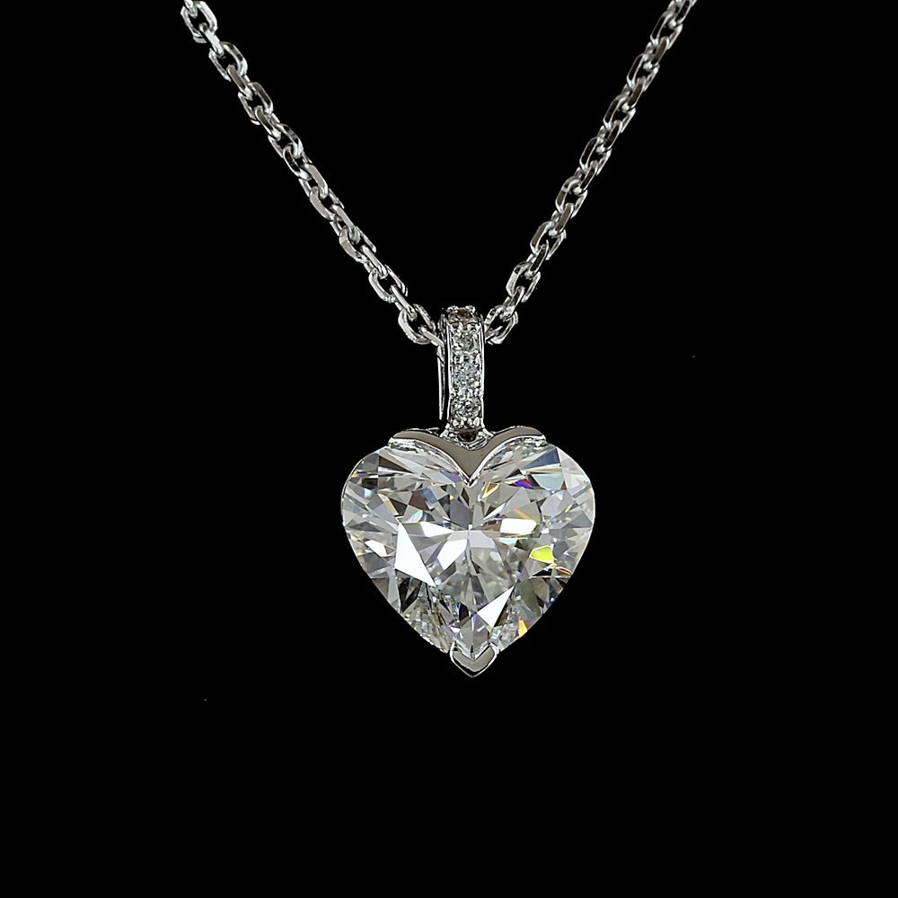 14K White Gold Heart Shape Solitaire Pendant with D VS1 Lab Diamond - 1.53 Carat Total Weight - Covaloro Fine Jewelry