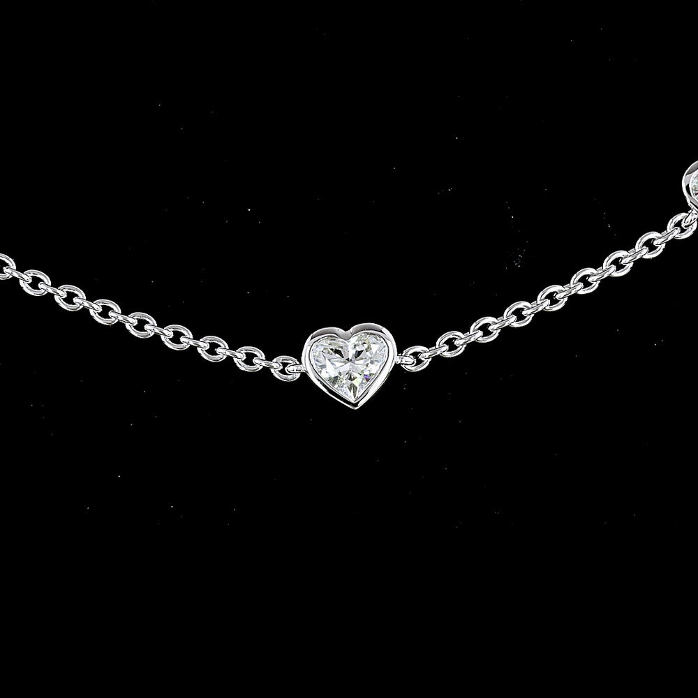 14K White Gold Heart Shape Station Necklace with Bezel Set Lab Grown Diamonds - 3.15 Carats Total Diamond Weight - Covaloro Fine Jewelry