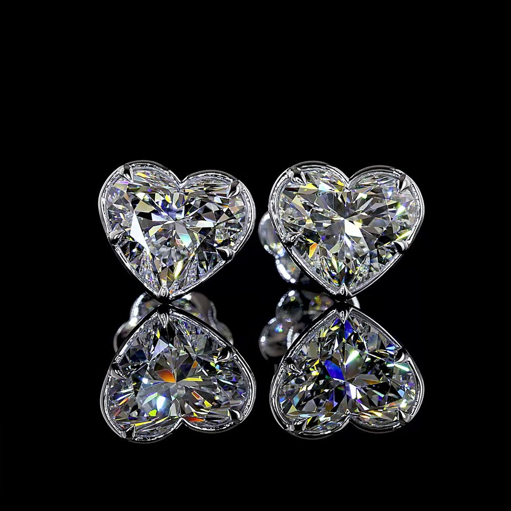 14K White Gold Heart Shape Stud Earrings with Bezel-Prong Set Lab Diamonds - 3.08 Carats Total Weight - Covaloro Fine Jewelry