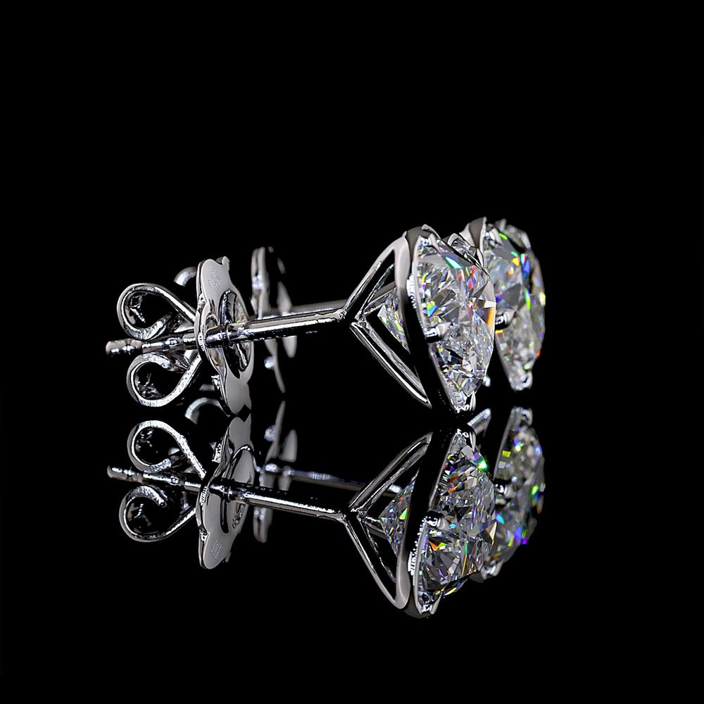 14K White Gold Heart Shape Stud Earrings with Bezel-Prong Set Lab Diamonds - 3.08 Carats Total Weight - Covaloro Fine Jewelry
