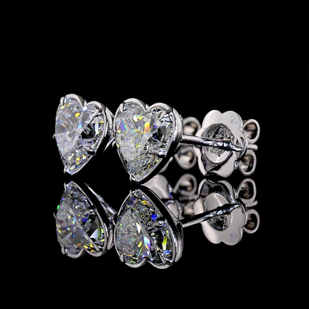 14K White Gold Heart Shape Stud Earrings with Bezel-Prong Set Lab Diamonds - 3.08 Carats Total Weight - Covaloro Fine Jewelry