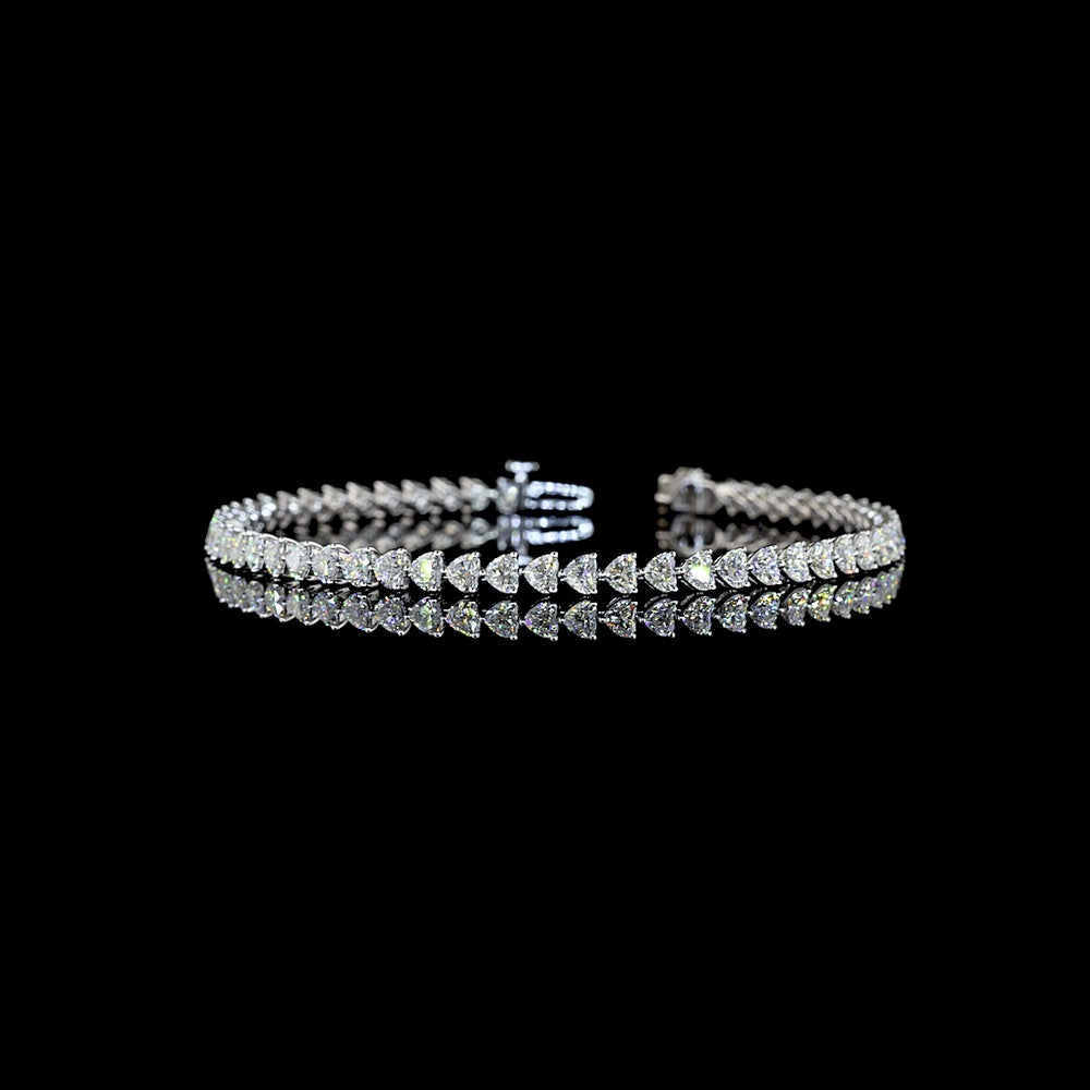 14K White Gold Heart Shape Tennis Bracelet with 112 East-West Set Lab Diamonds - 10.78 Carat Total Diamond Weight - Covaloro Fine Jewelry