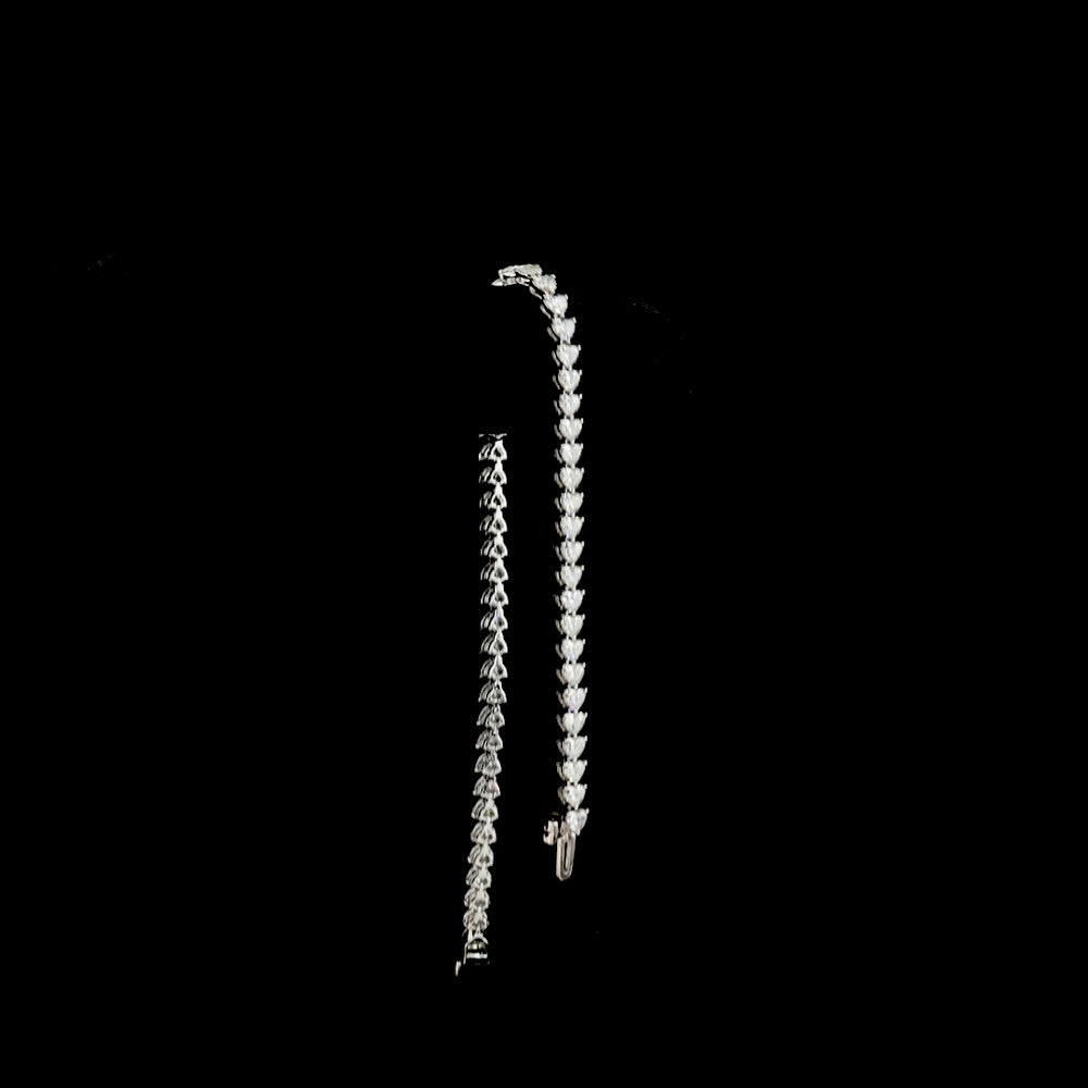 14K White Gold Heart Shape Tennis Bracelet with 112 East-West Set Lab Diamonds - 10.78 Carat Total Diamond Weight - Covaloro Fine Jewelry