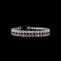 14K White Gold Heart Shape Tennis Bracelet with Alternating Fancy Vivid Pink and White Lab Diamonds - 9.48 Total Carat Weight - Covaloro Fine Jewelry
