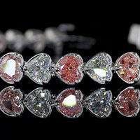 14K White Gold Heart Shape Tennis Bracelet with Alternating Fancy Vivid Pink and White Lab Diamonds - 9.48 Total Carat Weight - Covaloro Fine Jewelry