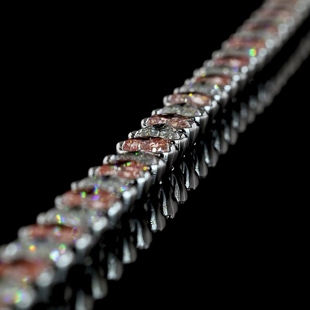 14K White Gold Heart Shape Tennis Bracelet with Alternating Fancy Vivid Pink and White Lab Diamonds - 9.48 Total Carat Weight - Covaloro Fine Jewelry