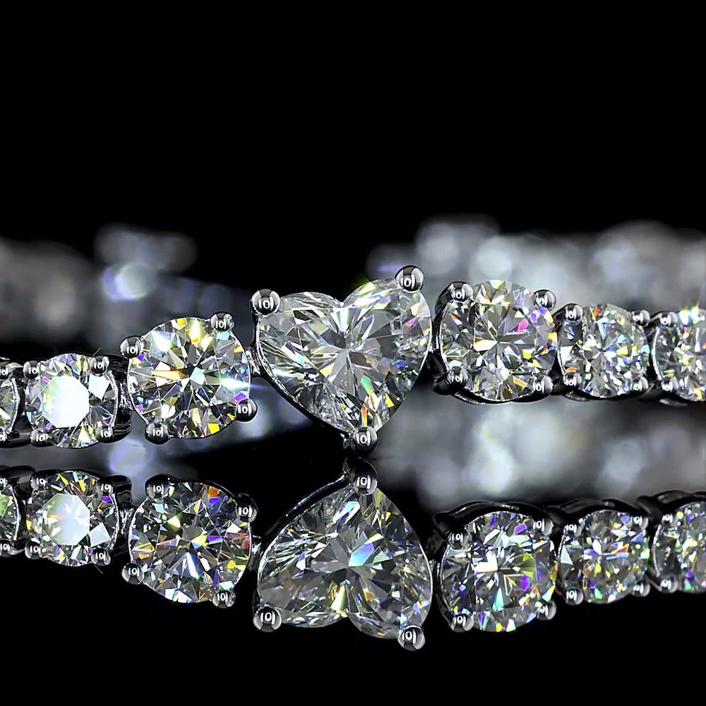 14K White Gold Heart Shape Tennis Bracelet with Brilliant Round and Heart Lab Diamonds - 8.20 Carats Total Diamond Weight - Covaloro Fine Jewelry