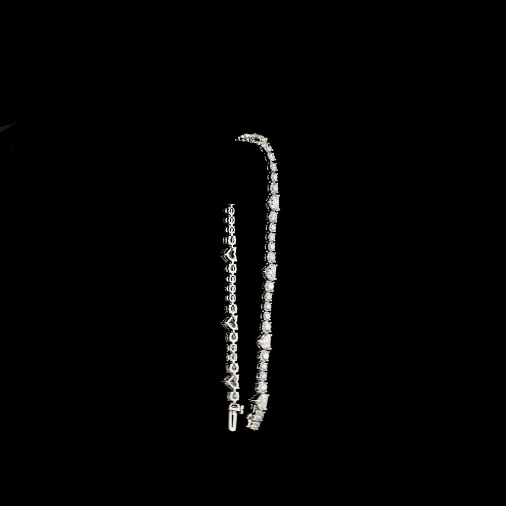 14K White Gold Heart Shape Tennis Bracelet with Brilliant Round and Heart Lab Diamonds - 8.20 Carats Total Diamond Weight - Covaloro Fine Jewelry