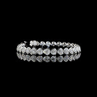 14K White Gold Heart Shape Tennis Bracelet with East-West Bezel Set Lab Diamonds - 12.28 Carats Total Diamond Weight - Covaloro Fine Jewelry