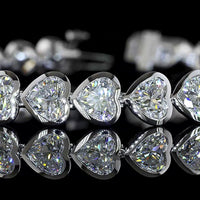 14K White Gold Heart Shape Tennis Bracelet with East-West Bezel Set Lab Diamonds - 12.28 Carats Total Diamond Weight - Covaloro Fine Jewelry