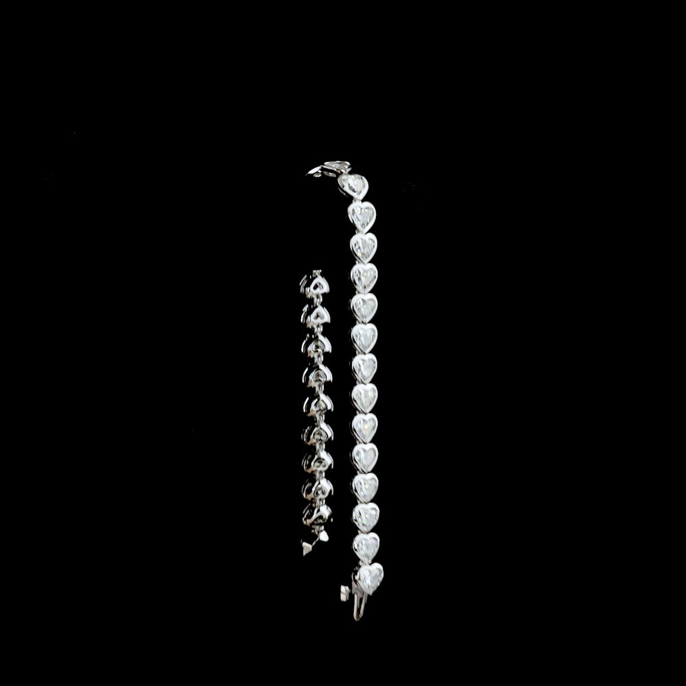 14K White Gold Heart Shape Tennis Bracelet with East-West Bezel Set Lab Diamonds - 12.28 Carats Total Diamond Weight - Covaloro Fine Jewelry